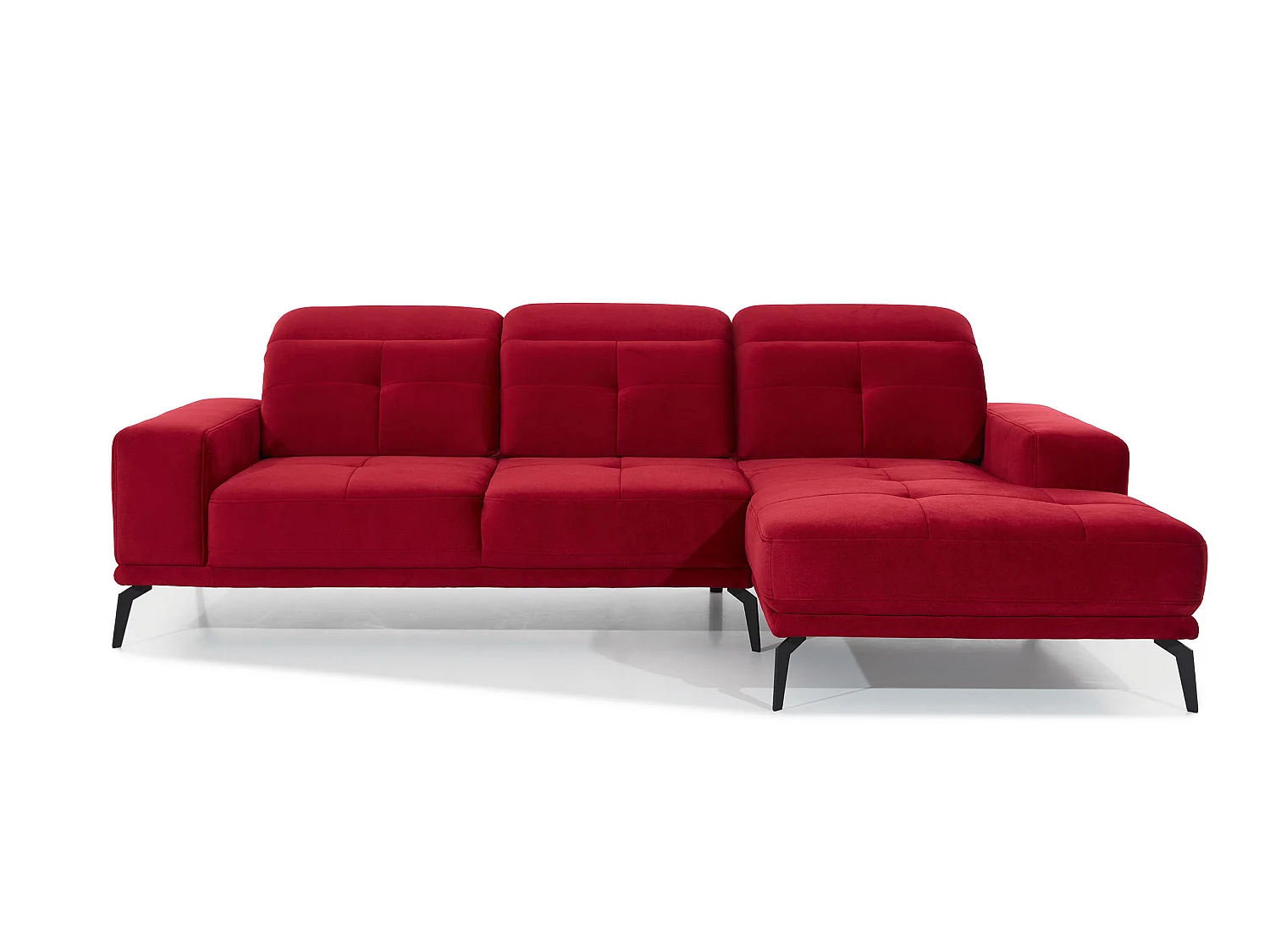 Canapé d'angle droit 5 places velours rouge Torpille 265cm