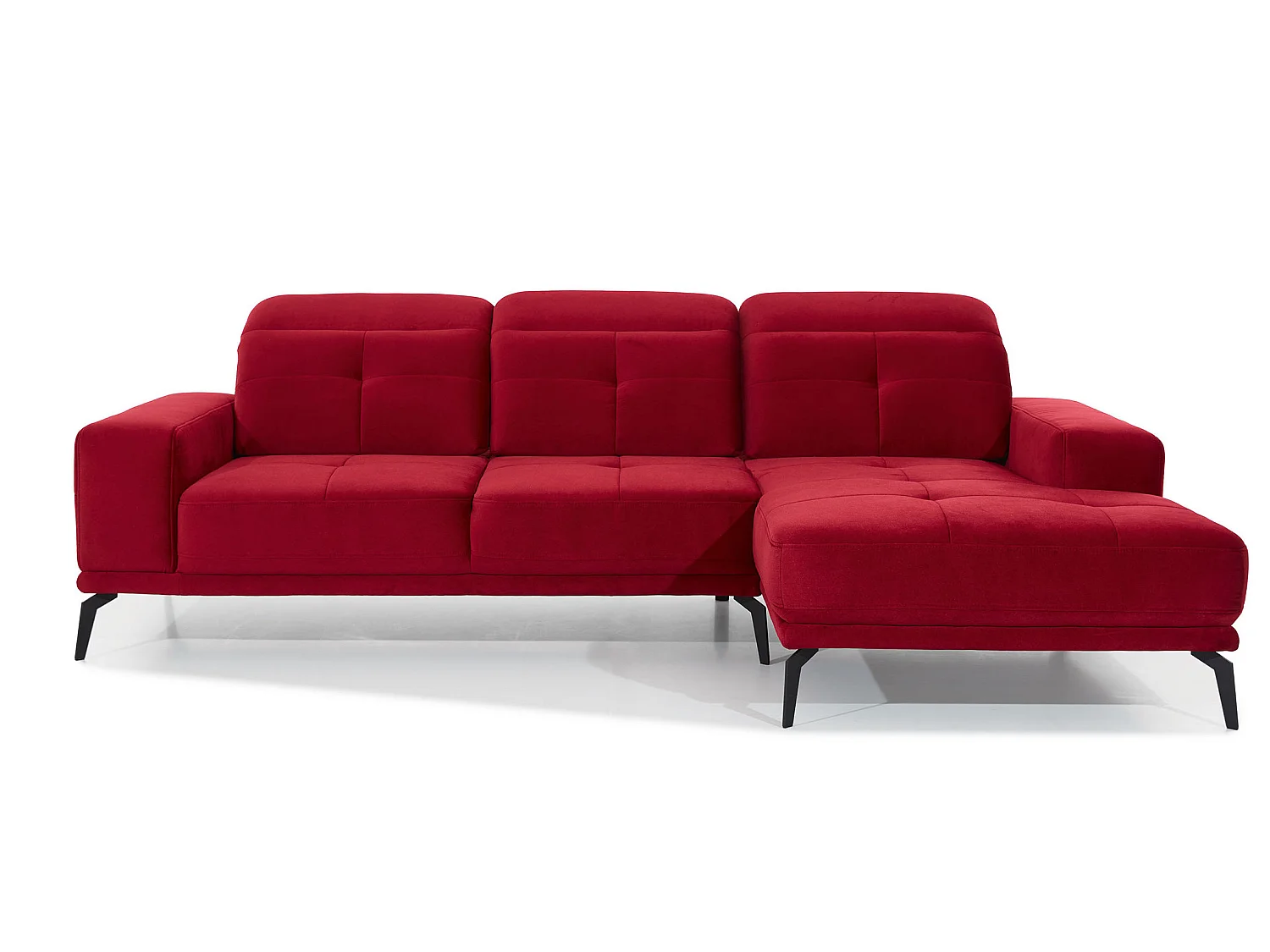 Canapé d'angle droit 5 places velours rouge Torpille 265cm