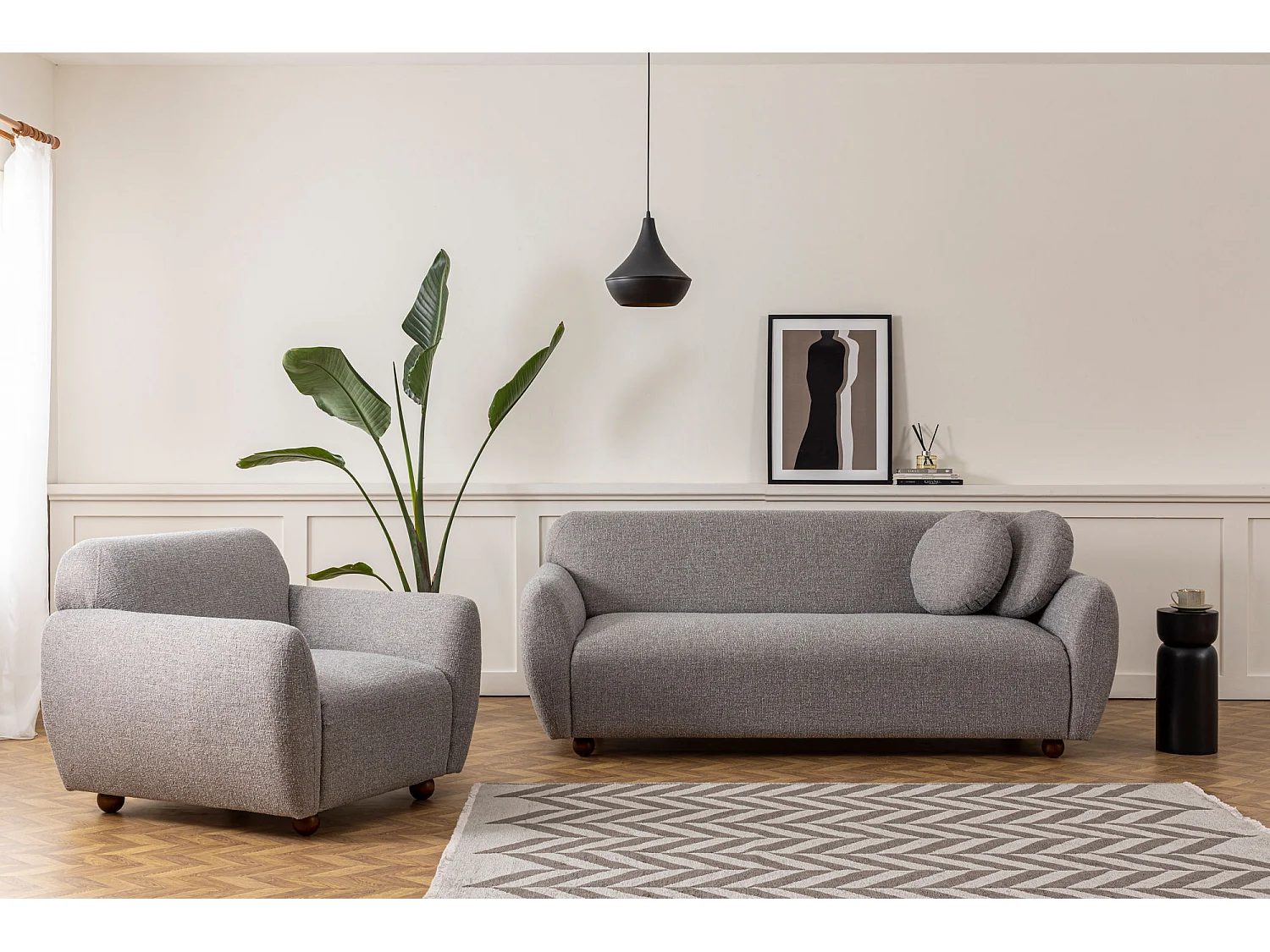 Canapé moderne 3 places tissu gris clair Kelly 223cm