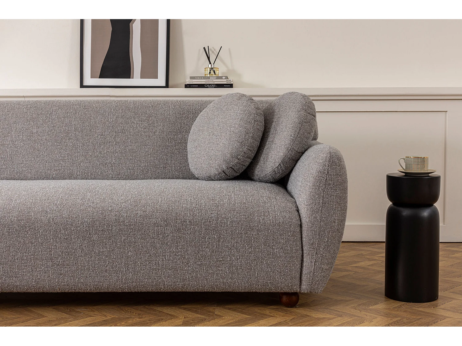 Canapé moderne 3 places tissu gris clair Kelly 223cm