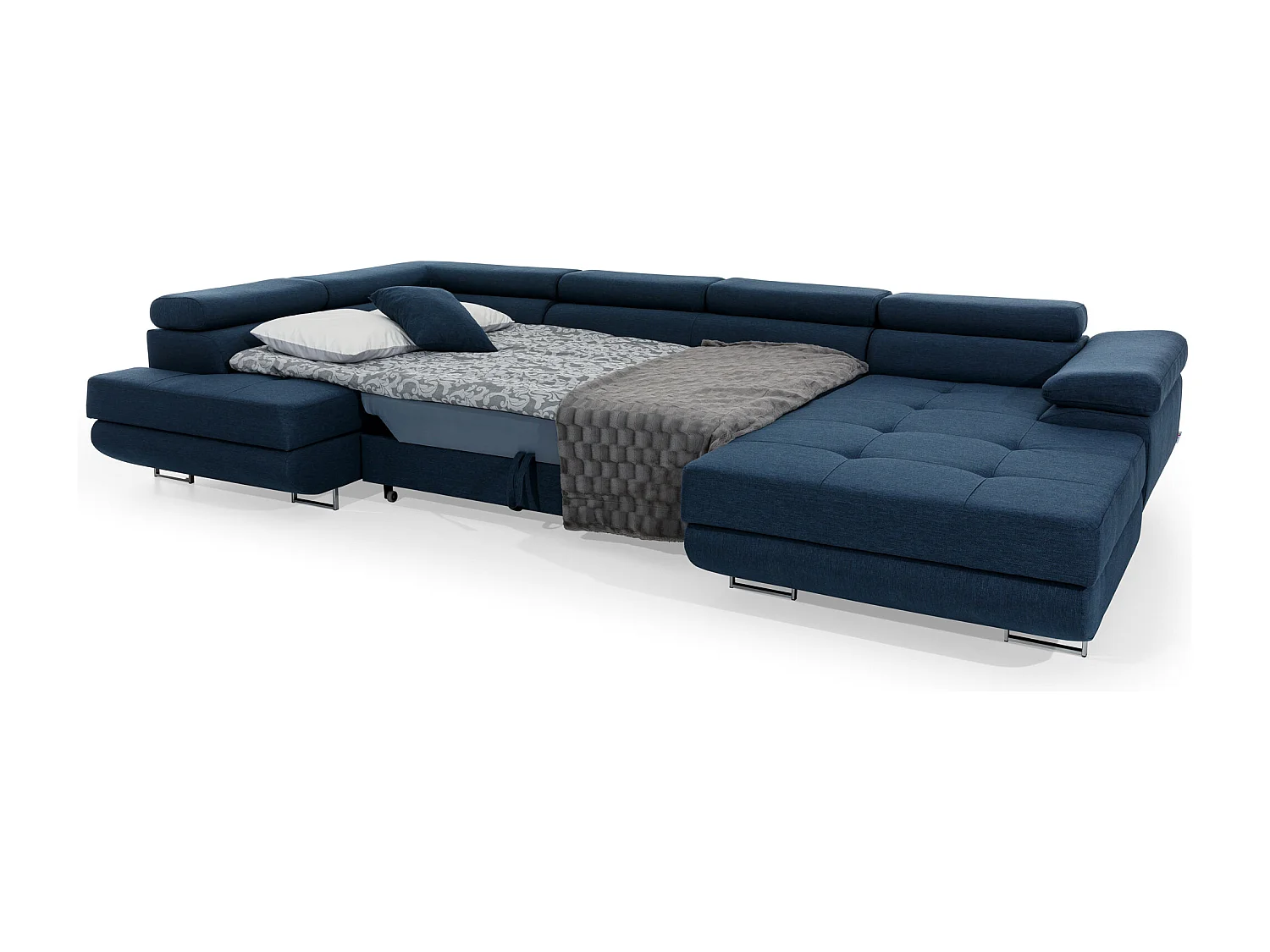 Panoramische converteerbare flesgroene fluwelen bank met opbergdoos Romano 345 cm-Opslagruimte naar links