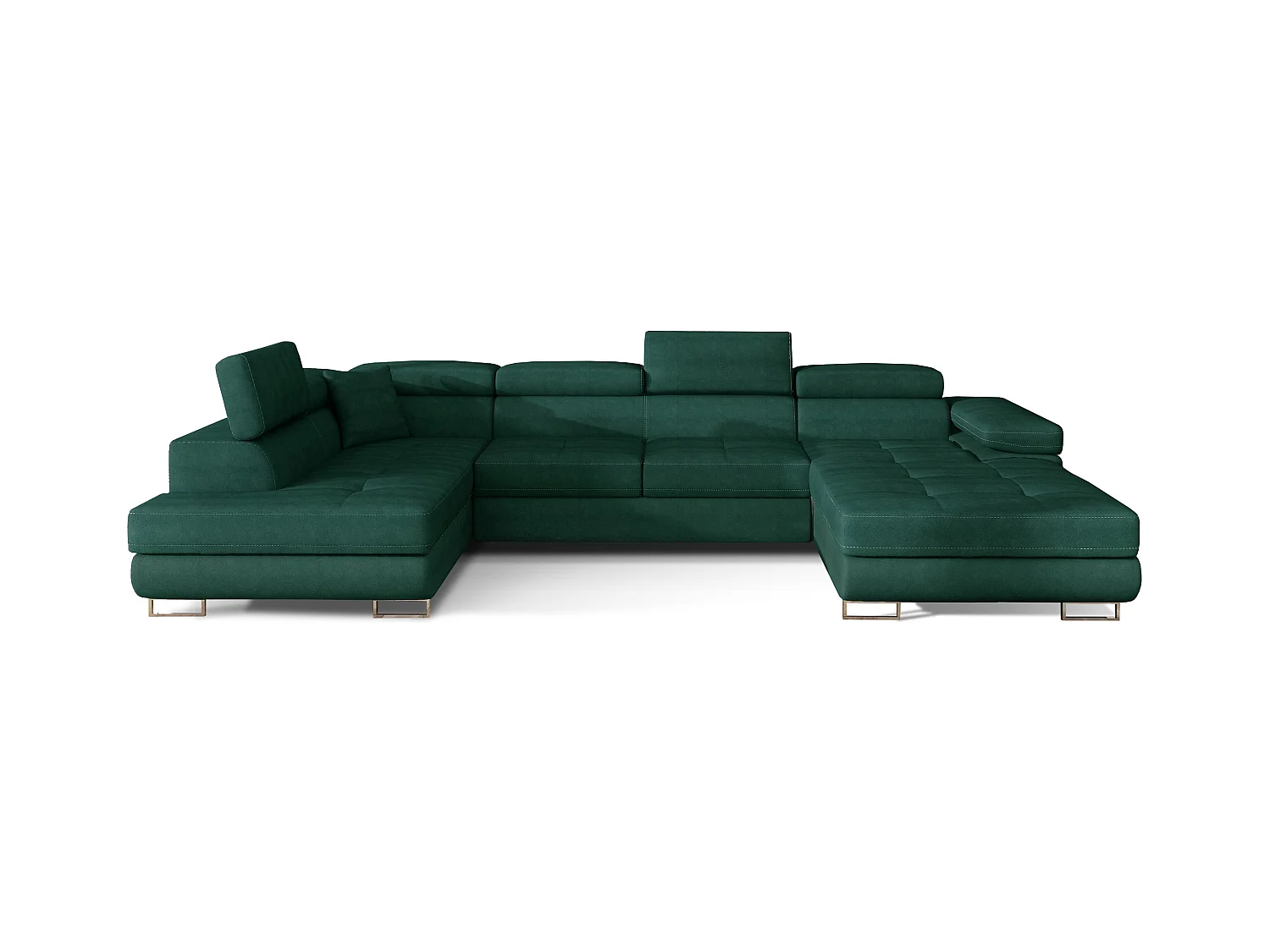Canapé panoramique velours vert bouteille convertible avec coffre de rangement Romano 345cm-Coffre de rangement à gauche