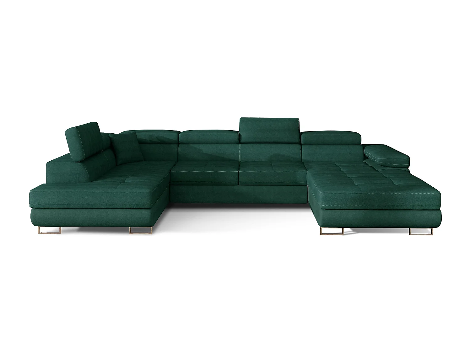 Canapé panoramique velours vert bouteille convertible avec coffre de rangement Romano 345cm-Coffre de rangement à gauche