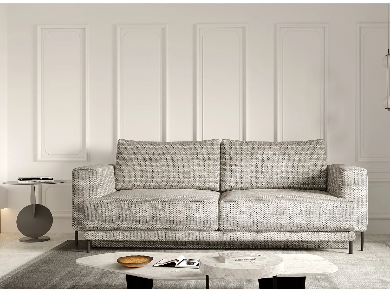 Designer 4-zits slaapbank in vintage zwarte stof met leereffect en zwarte metalen poten Arkia 260 cm