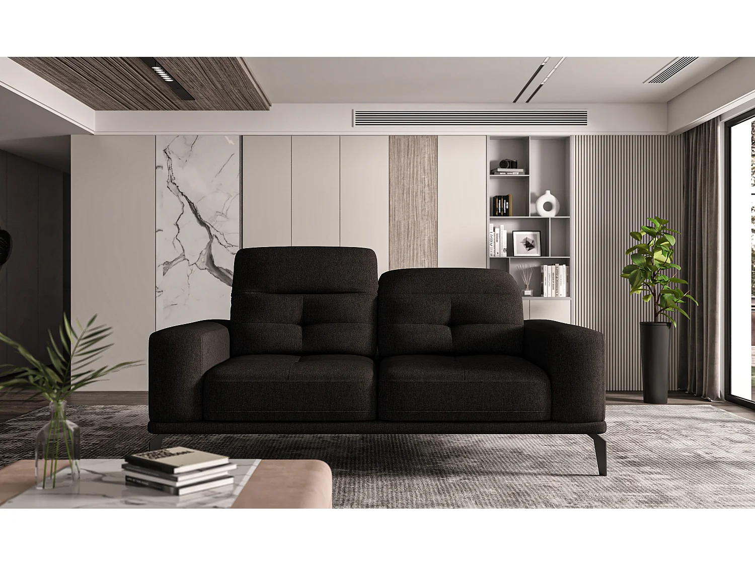 Canapé droit design 2-3 places tissu marron Torpille 195cm