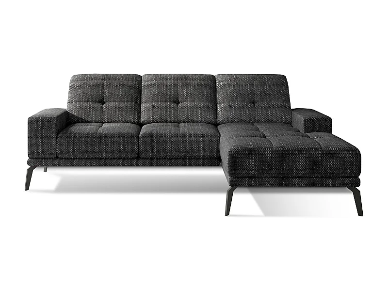 Canapé d'angle droit 5 places tissu noir chiné Torpille 265cm