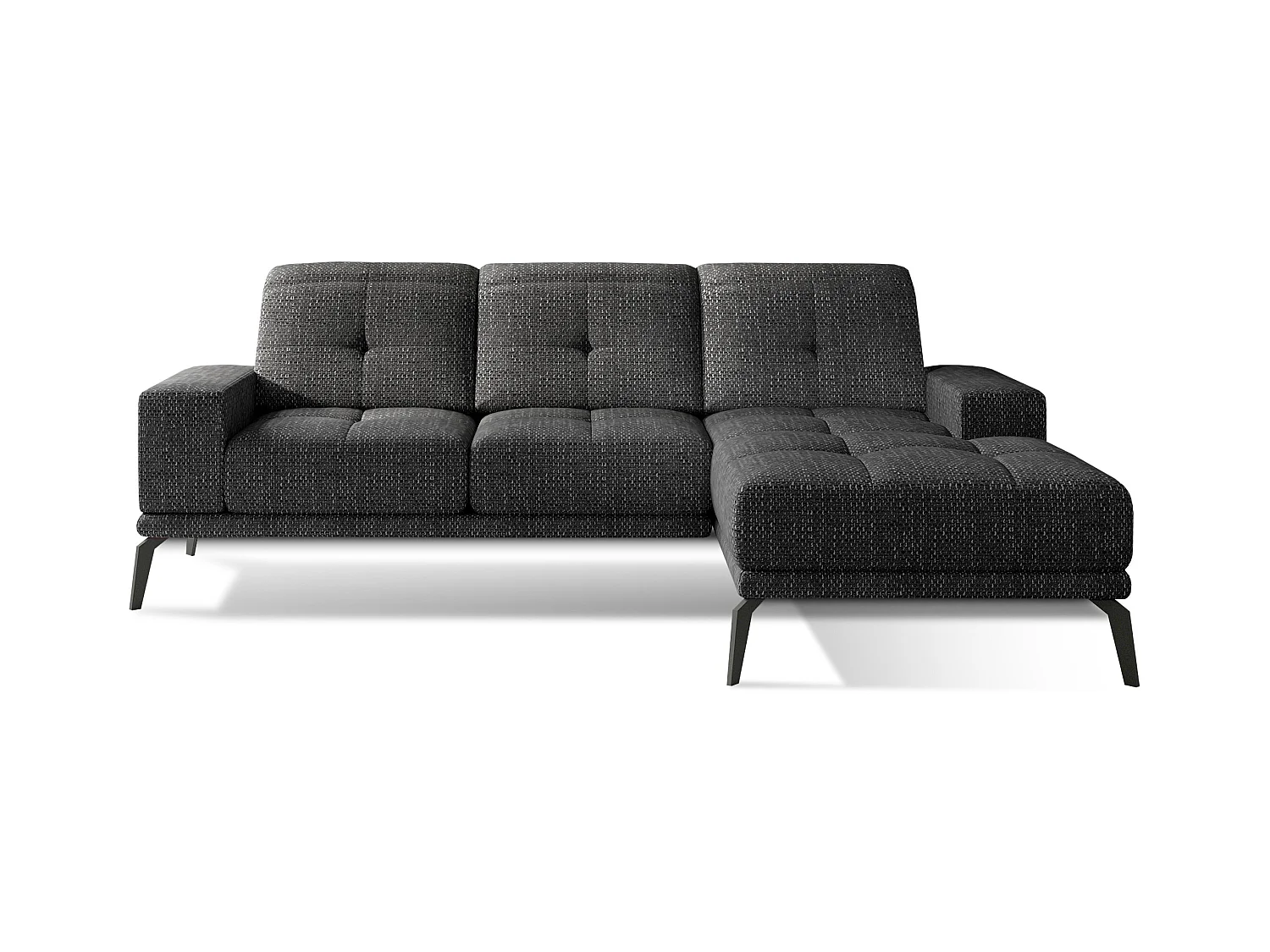 Canapé d'angle droit 5 places tissu noir chiné Torpille 265cm