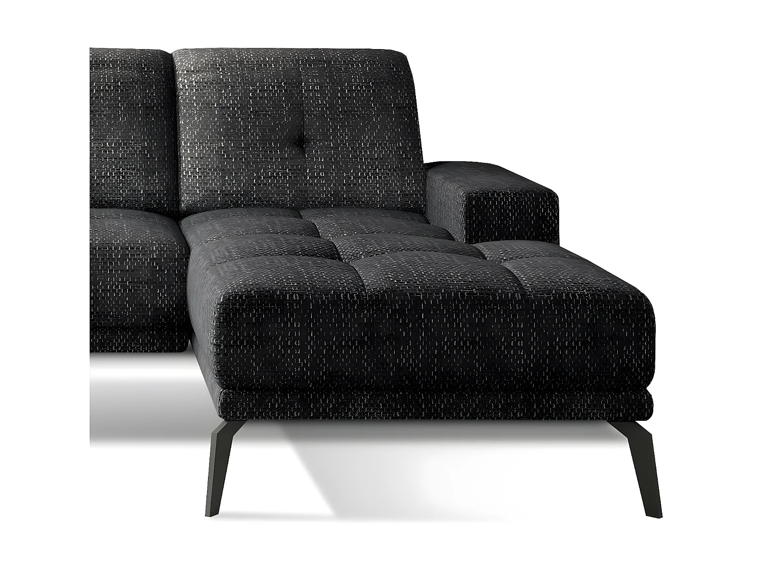 Canapé d'angle droit 5 places tissu noir chiné Torpille 265cm