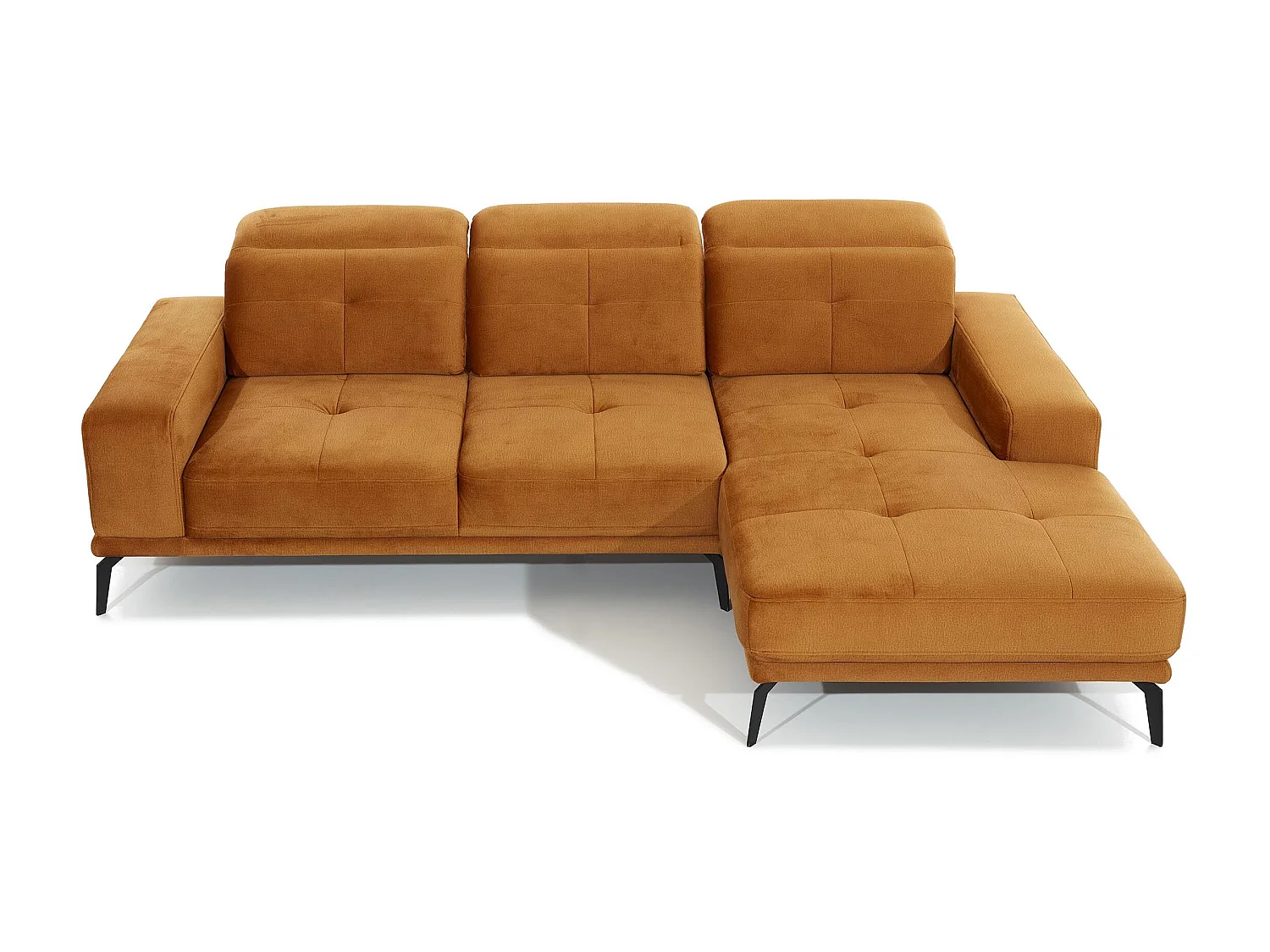 Canapé d'angle droit 5 places tissu noir chiné Torpille 265cm