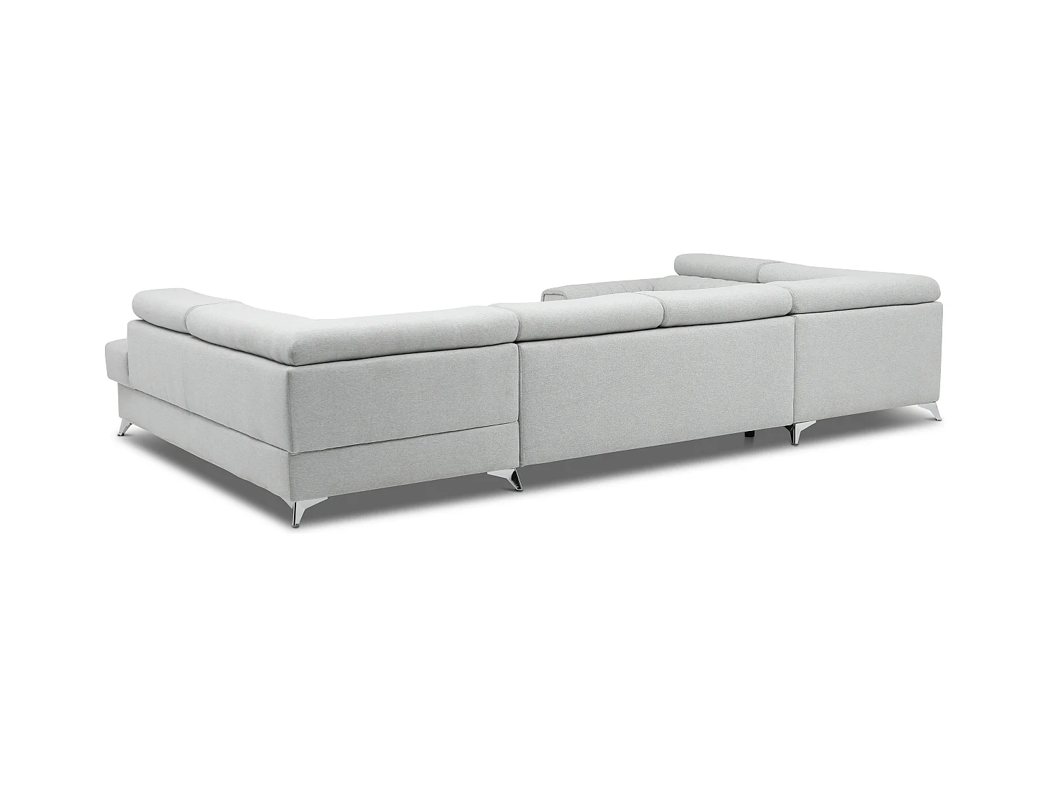 Canapé panoramique convertible tissu gris clair avec coffre de rangement Louve 340cm-Coffre de rangement à droite