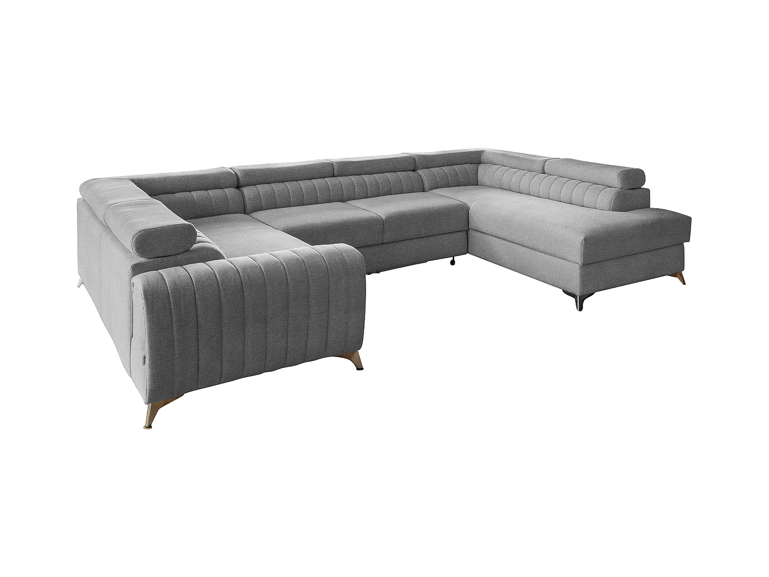 Canapé panoramique convertible tissu gris clair avec coffre de rangement Louve 340cm-Coffre de rangement à droite