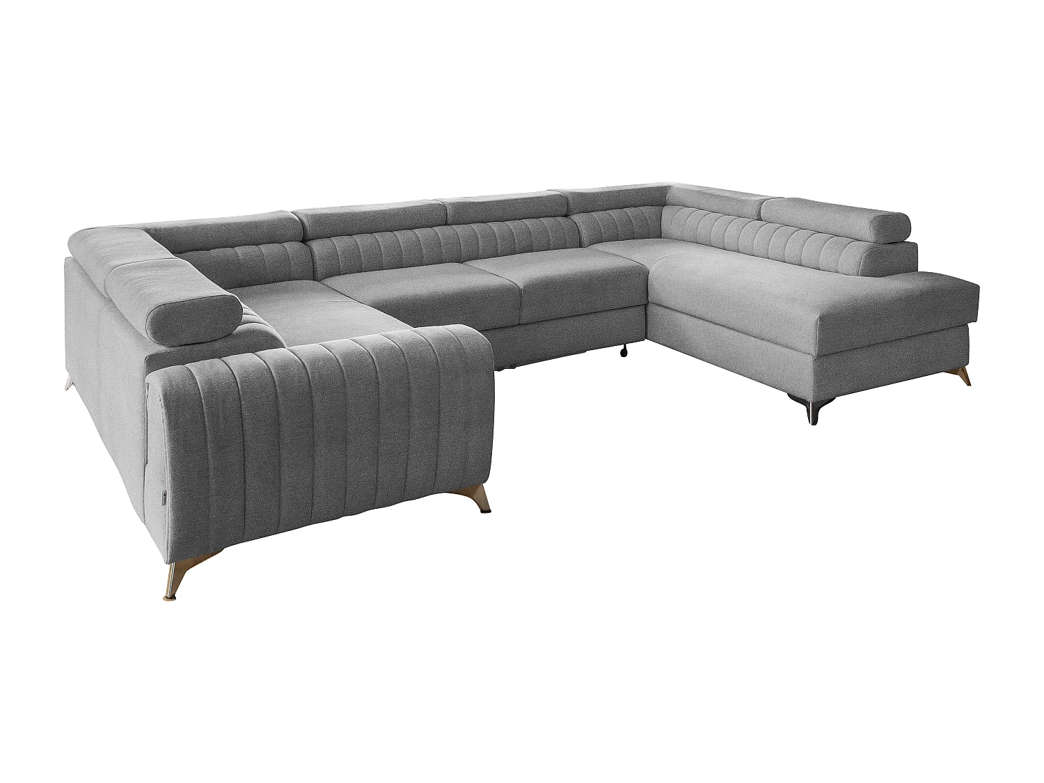 Canapé panoramique convertible tissu gris clair avec coffre de rangement Louve 340cm-Coffre de rangement à droite
