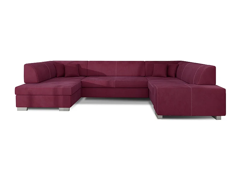 Canapé convertible panoramique velours bordeaux avec coffre de rangement Houston 320cm-Coffre de rangement à gauche