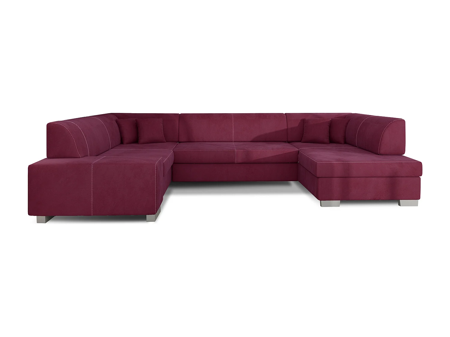 Canapé convertible panoramique velours bordeaux avec coffre de rangement Houston 320cm-Coffre de rangement à gauche