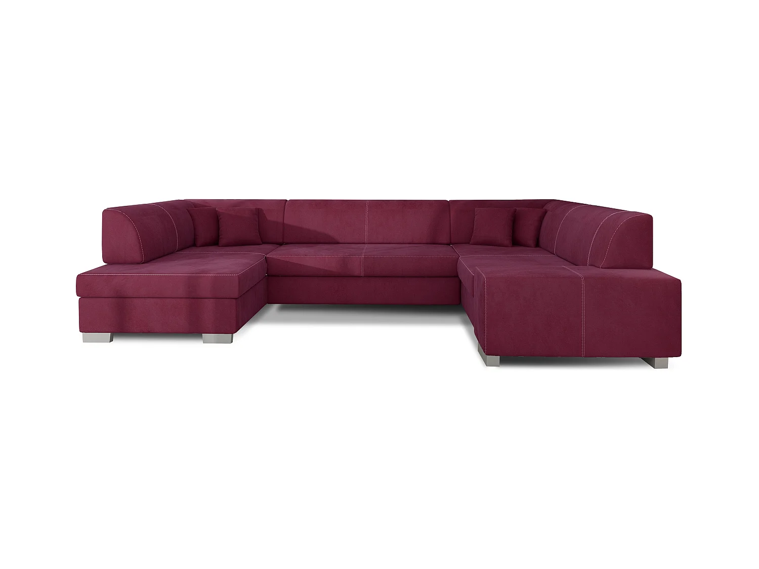 Canapé convertible panoramique velours bordeaux avec coffre de rangement Houston 320cm-Coffre de rangement à gauche