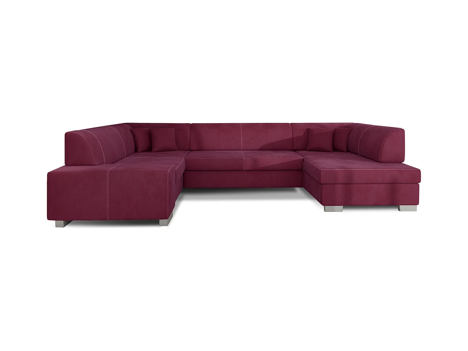 Canapé convertible panoramique velours bordeaux avec coffre de rangement Houston 320cm-Coffre de rangement à gauche