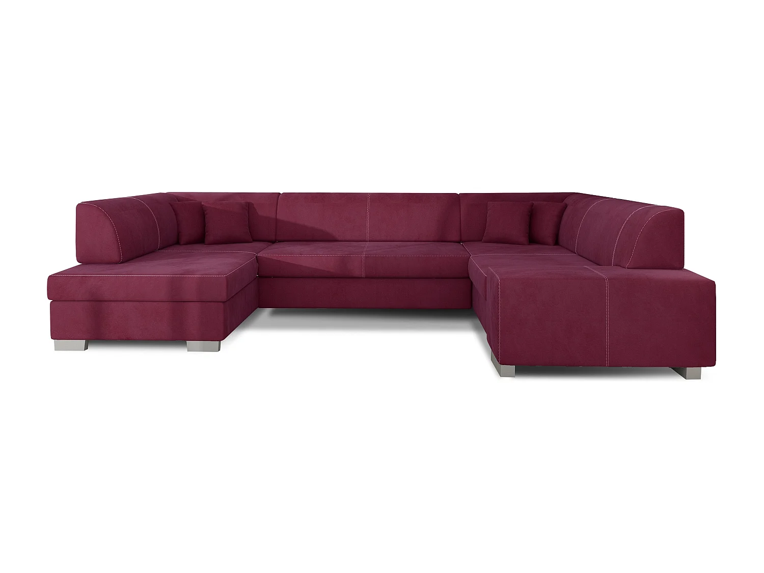 Canapé convertible panoramique velours bordeaux avec coffre de rangement Houston 320cm-Coffre de rangement à gauche