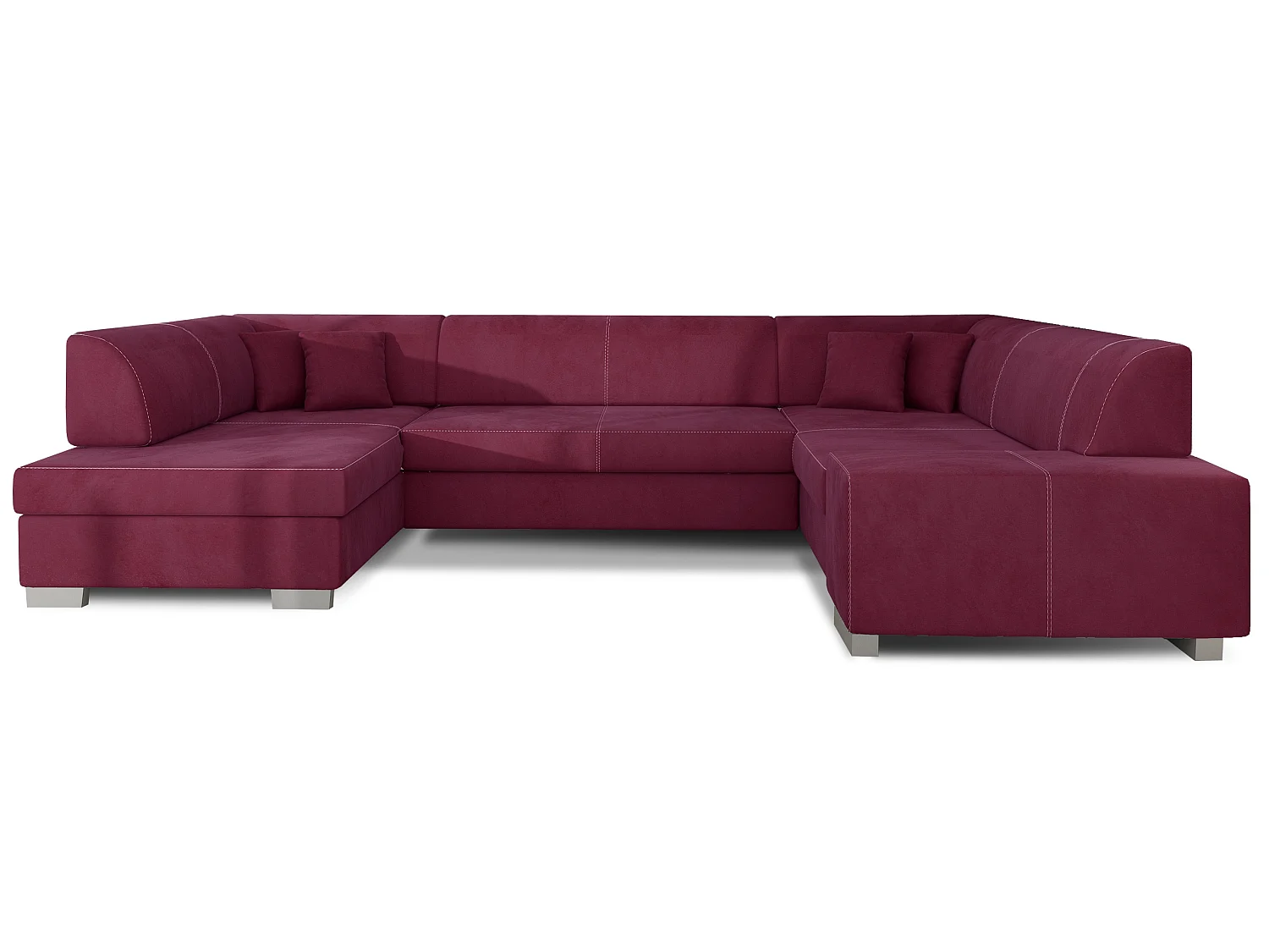 Canapé convertible panoramique velours bordeaux avec coffre de rangement Houston 320cm-Coffre de rangement à gauche