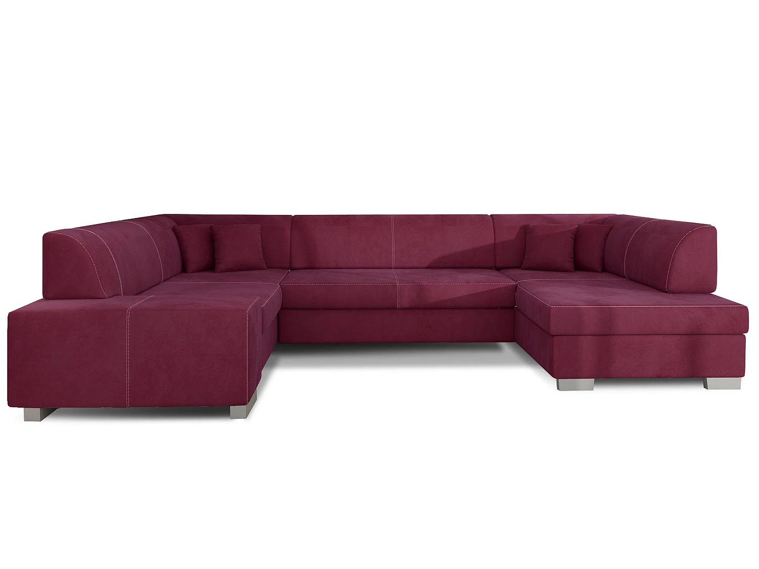 Canapé convertible panoramique velours bordeaux avec coffre de rangement Houston 320cm-Coffre de rangement à gauche