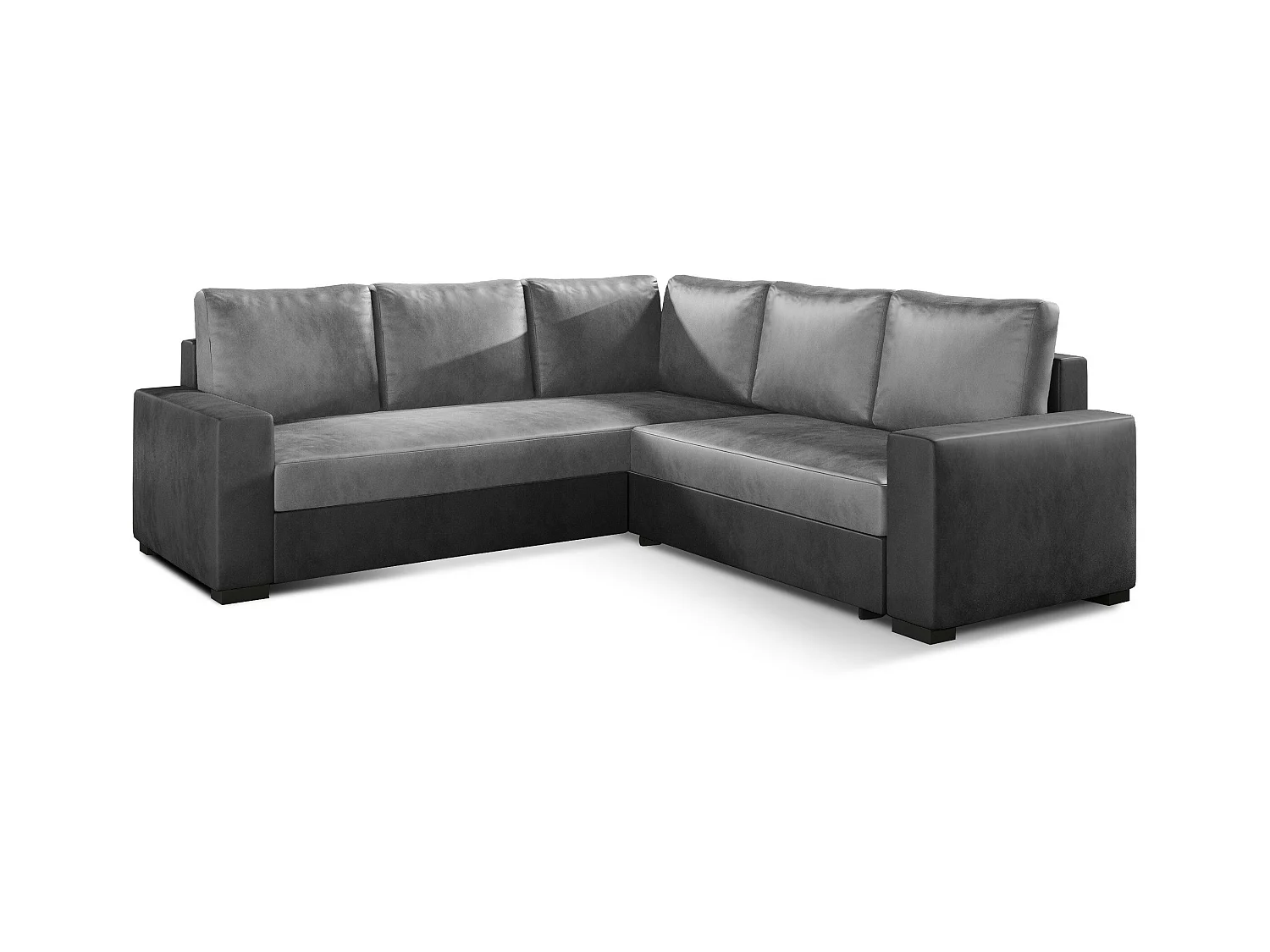 Canapé d'angle convertible velours gris clair et foncé Travor 235cm