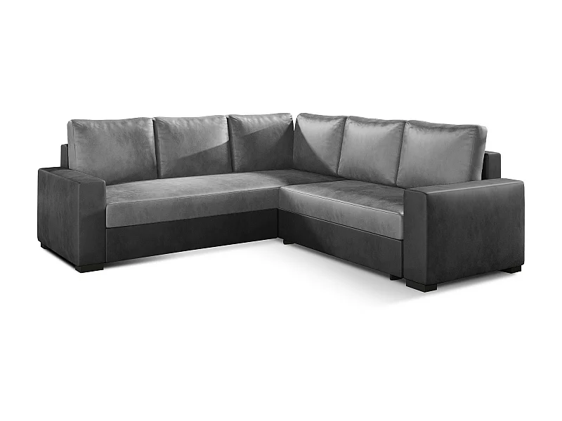 Canapé d'angle convertible velours gris clair et foncé Travor 235cm