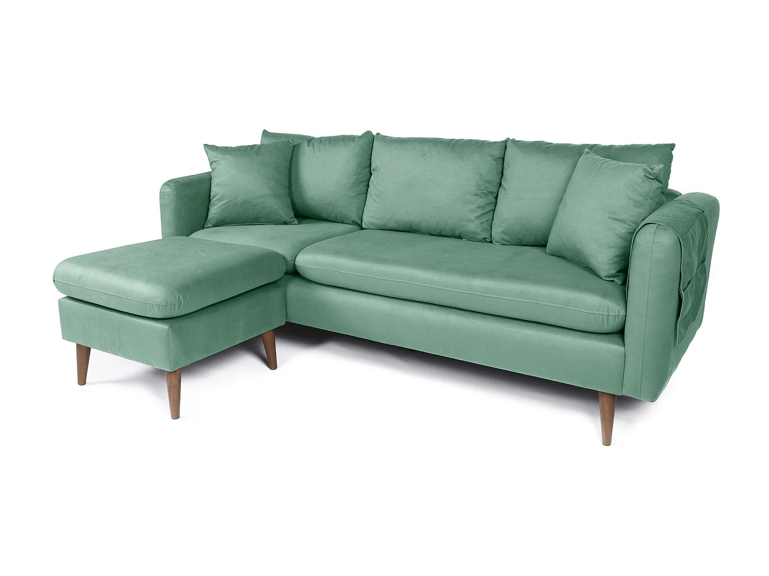 Canapé d'angle gauche tissu vert d'eau avec pieds en bois naturel Rival 215cm