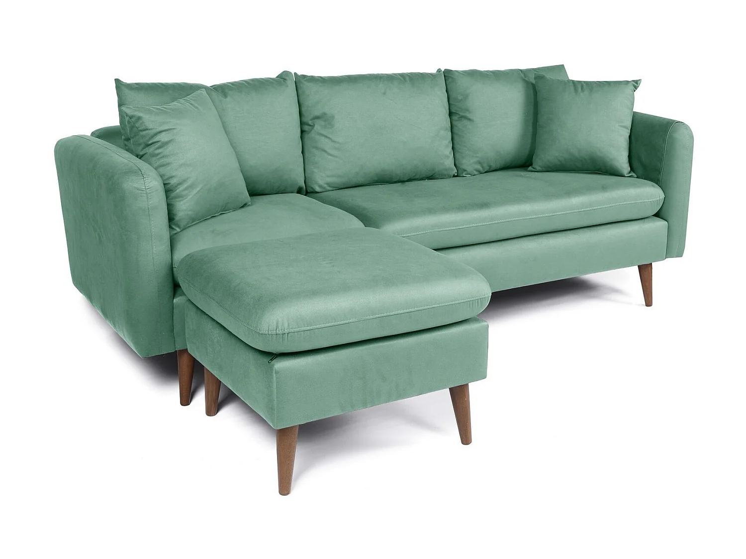 Canapé d'angle gauche tissu vert d'eau avec pieds en bois naturel Rival 215cm