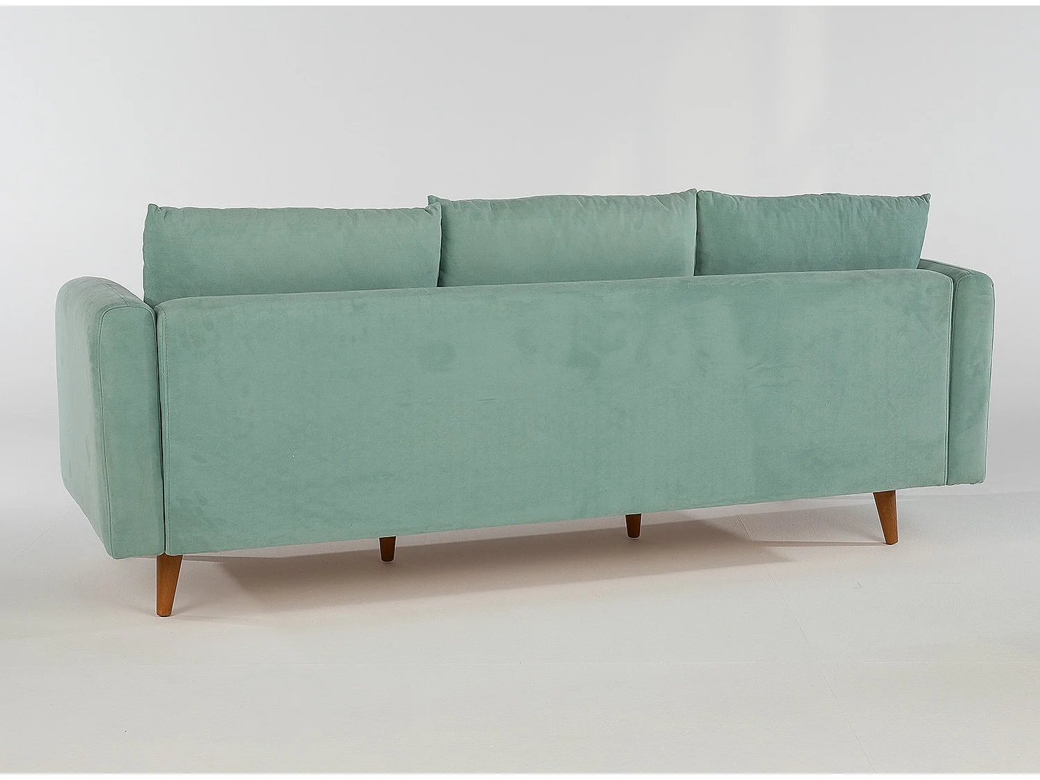 Canapé d'angle gauche tissu vert d'eau avec pieds en bois naturel Rival 215cm