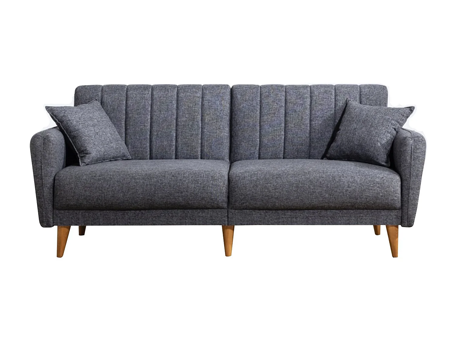 Canapé lit 3 places tissu lin gris foncé et pieds bois naturel Shekal 210cm