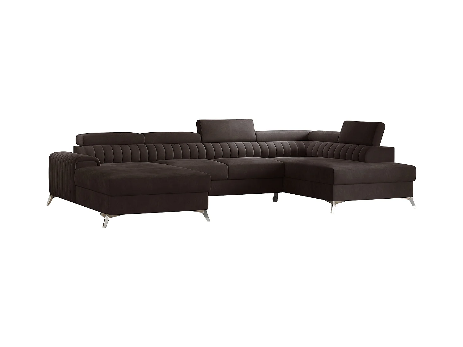 Canapé d'angle U velours marron coffre de rangement à droite Kalante 347cm