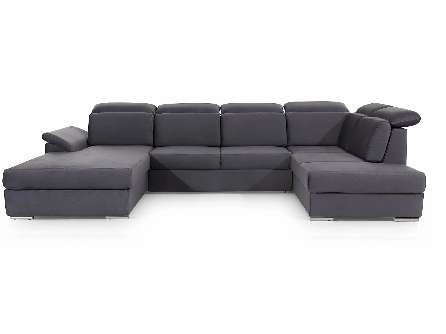 Canapé panoramique convertible velours vert foncé coffre de rangement à gauche Levano 330cm