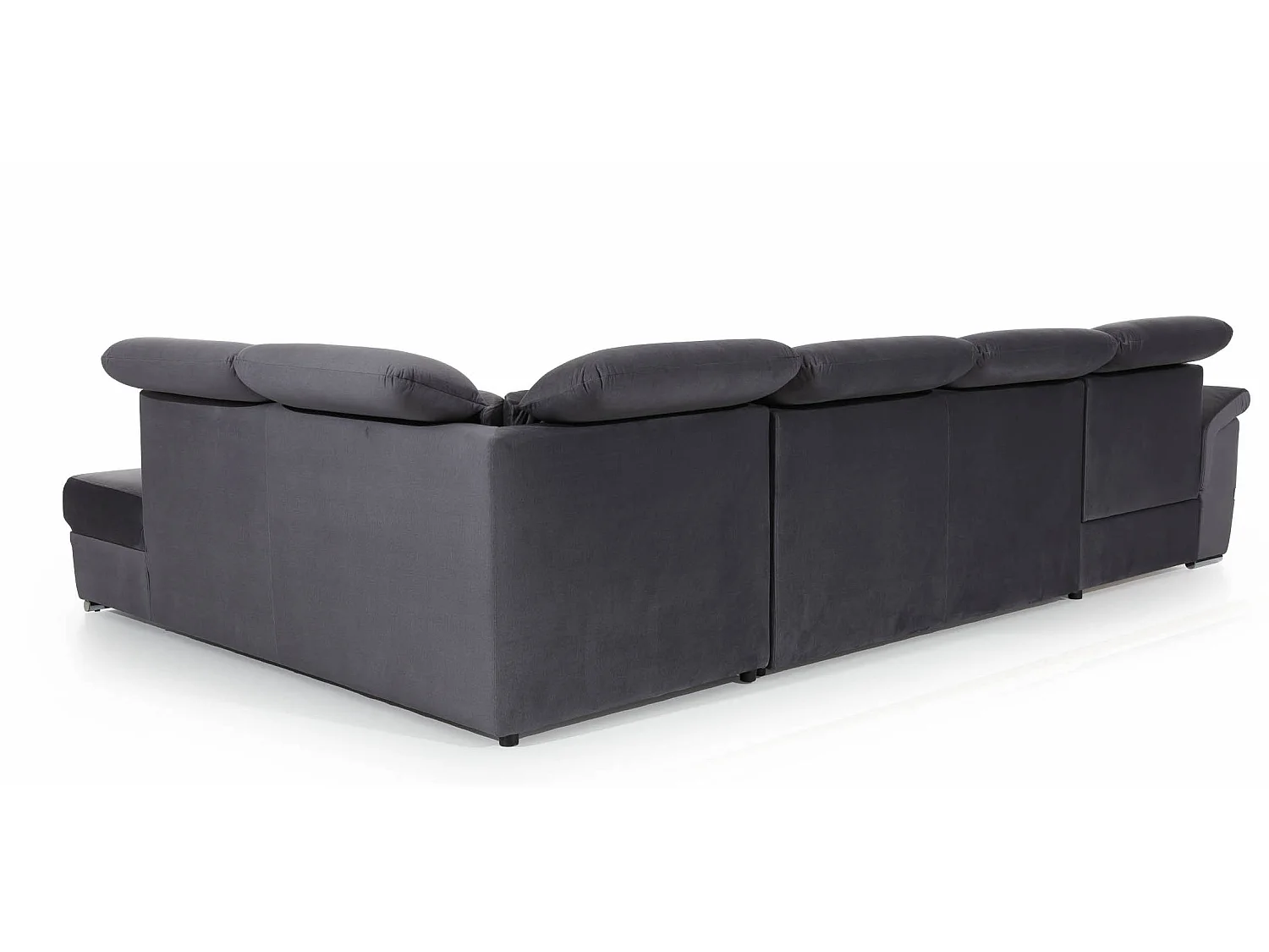 Canapé panoramique convertible velours vert foncé coffre de rangement à gauche Levano 330cm