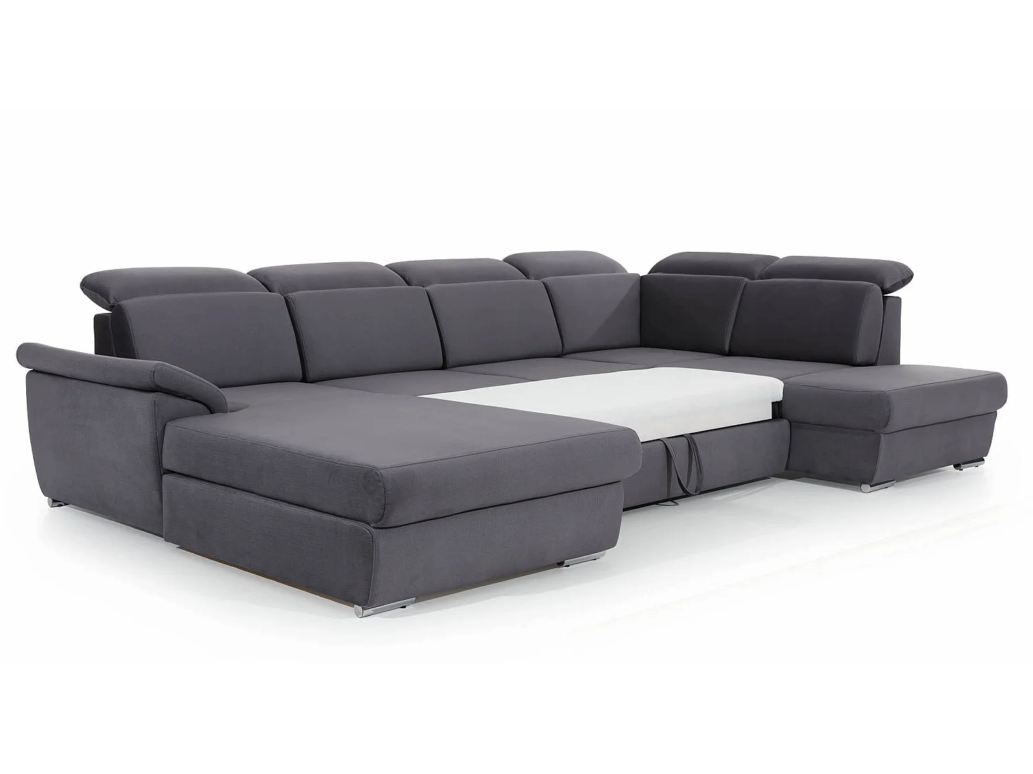 Canapé panoramique convertible velours vert foncé coffre de rangement à gauche Levano 330cm