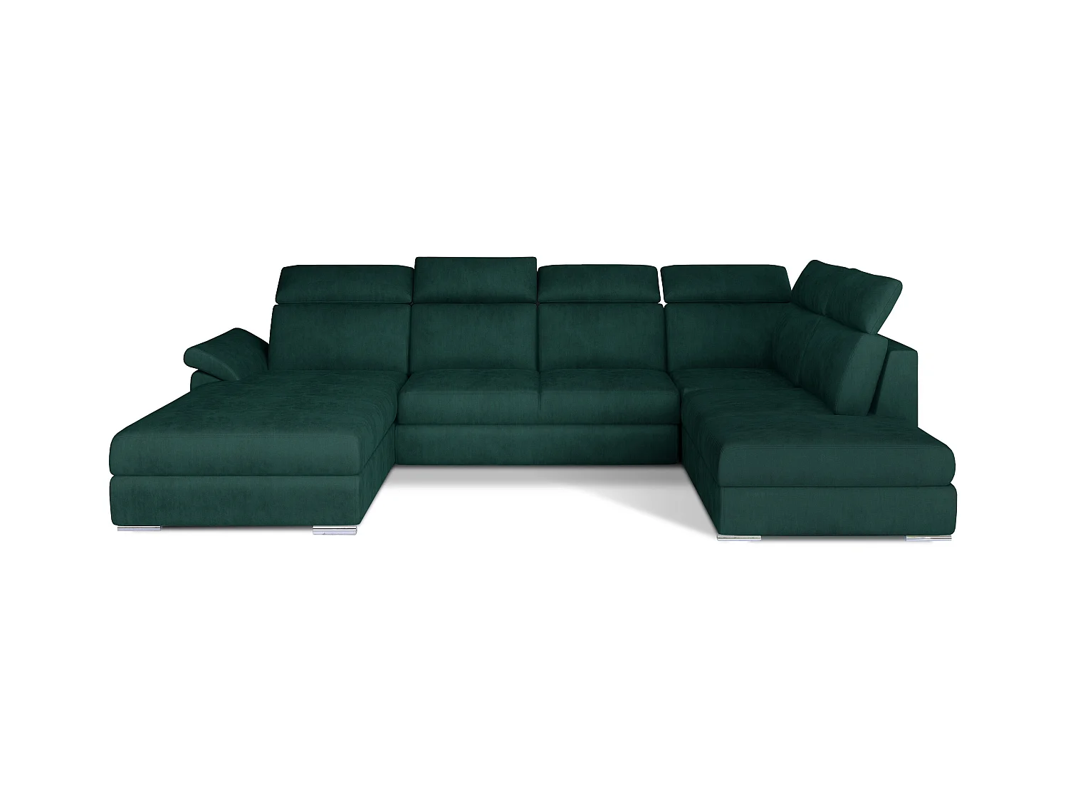 Canapé panoramique convertible velours vert foncé coffre de rangement à gauche Levano 330cm