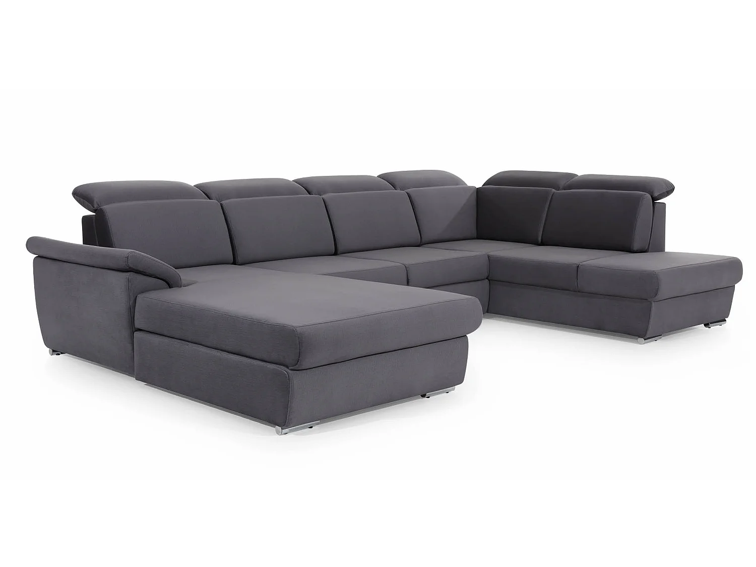 Canapé panoramique convertible velours vert foncé coffre de rangement à gauche Levano 330cm