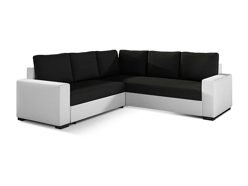 Canapé d'angle convertible simili blanc et tissu noir Travor 235cm