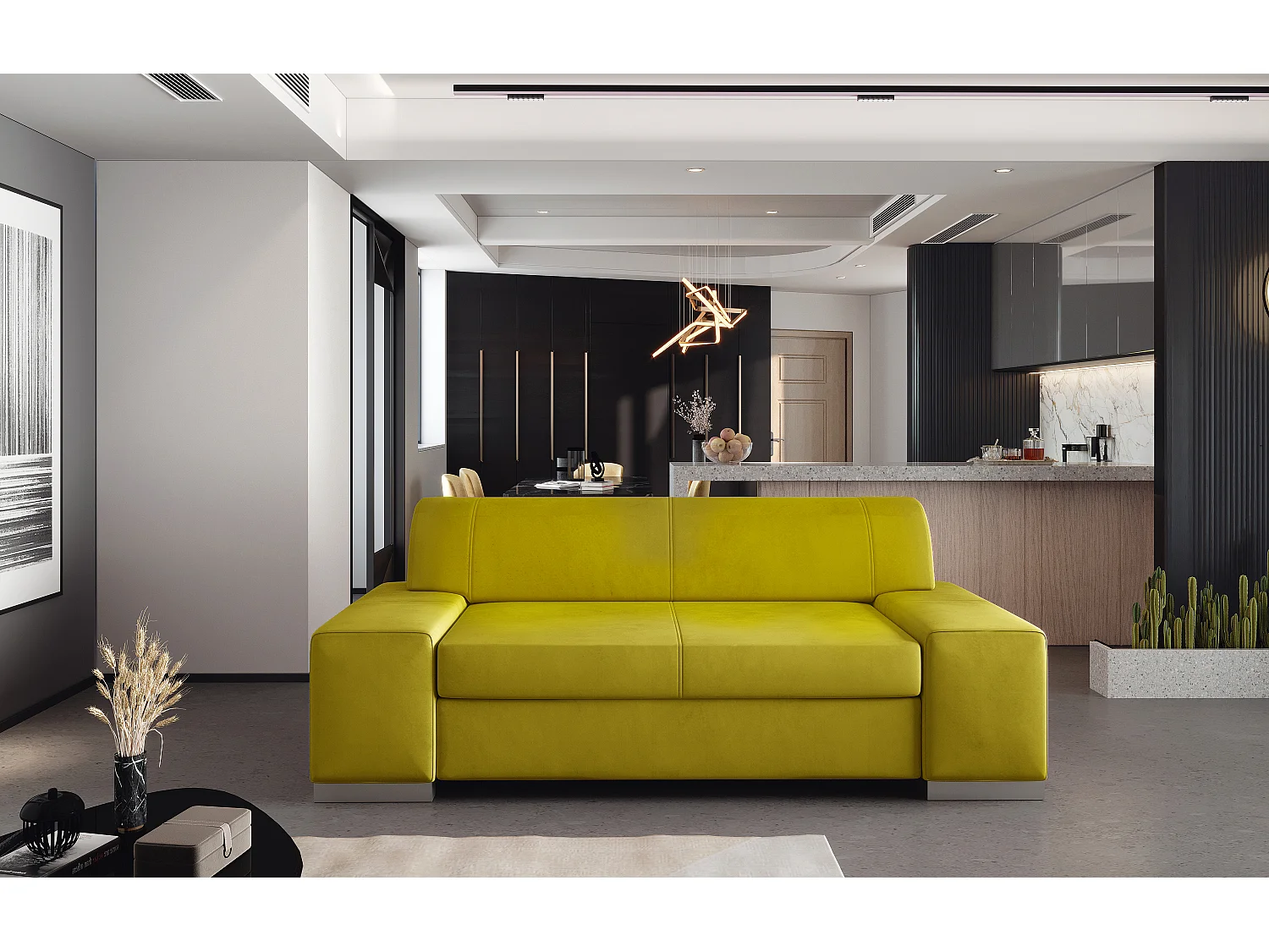 Canapé minimaliste 2-3 places velours vert anis Plazo 190cm