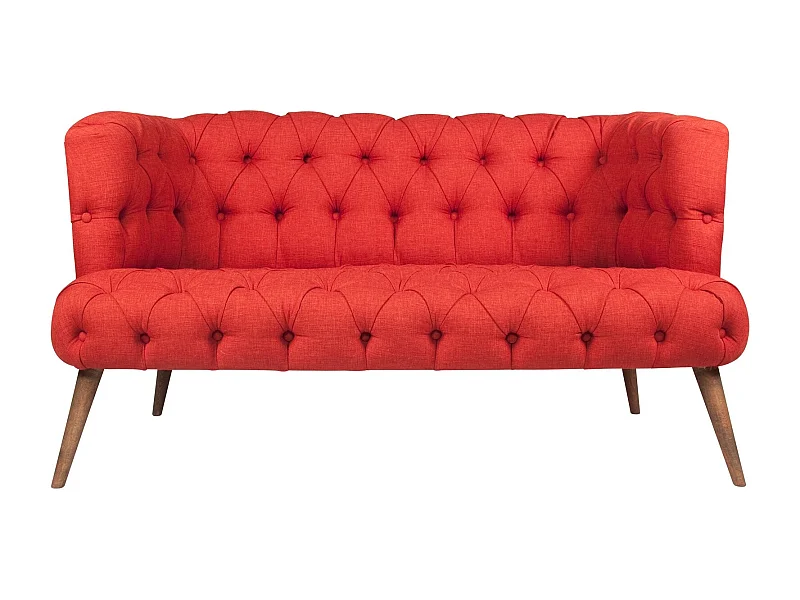 Canapé 2 places style Chesterfield tissu rouge Wester 140cm