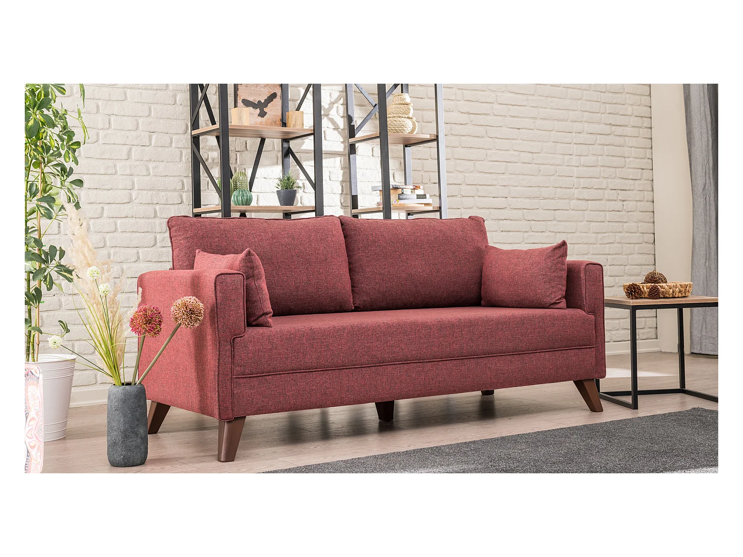 Petite canapé 2 places tissu bordeaux Kandy 177cm