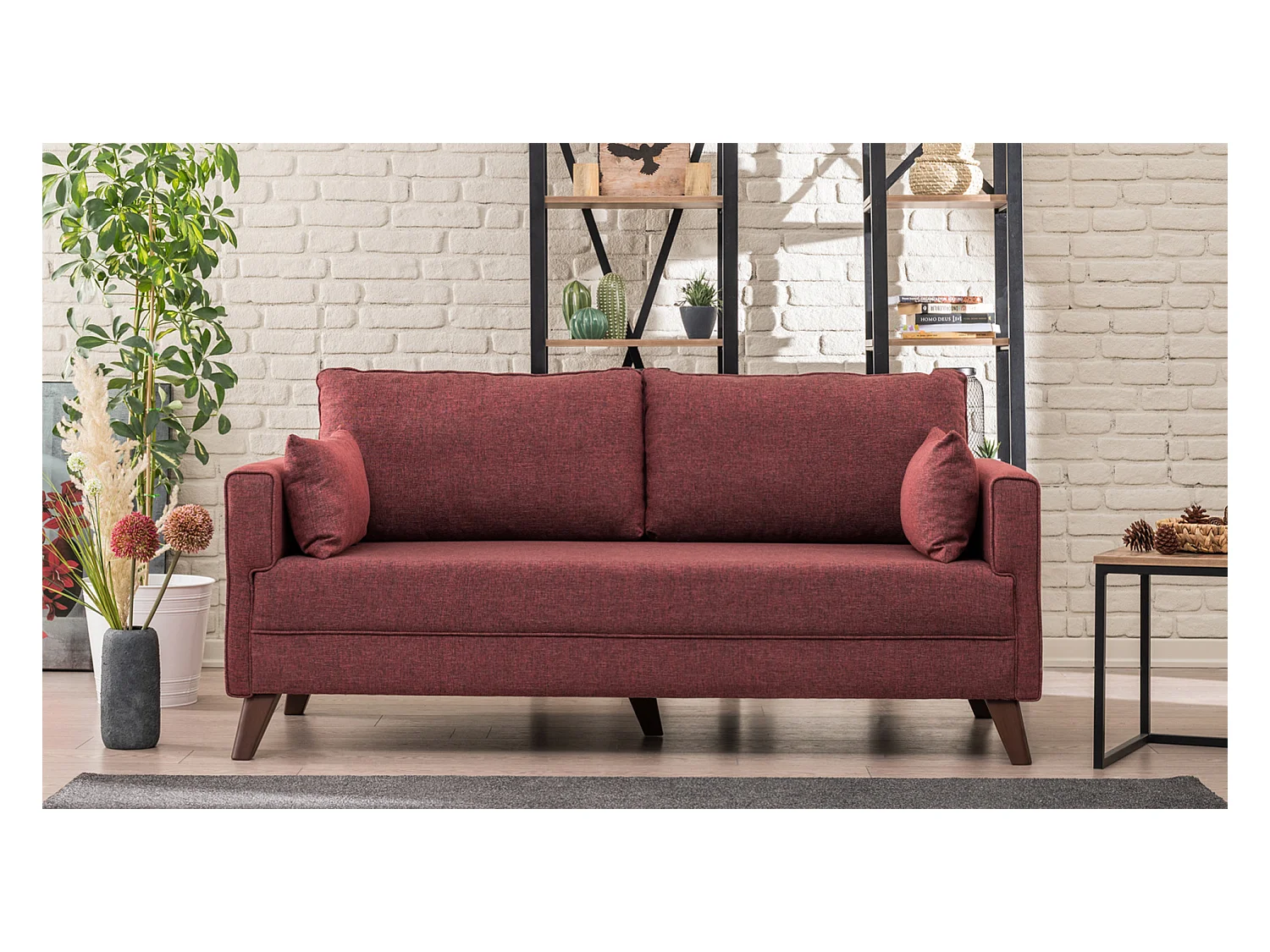 Petite canapé 2 places tissu bordeaux Kandy 177cm