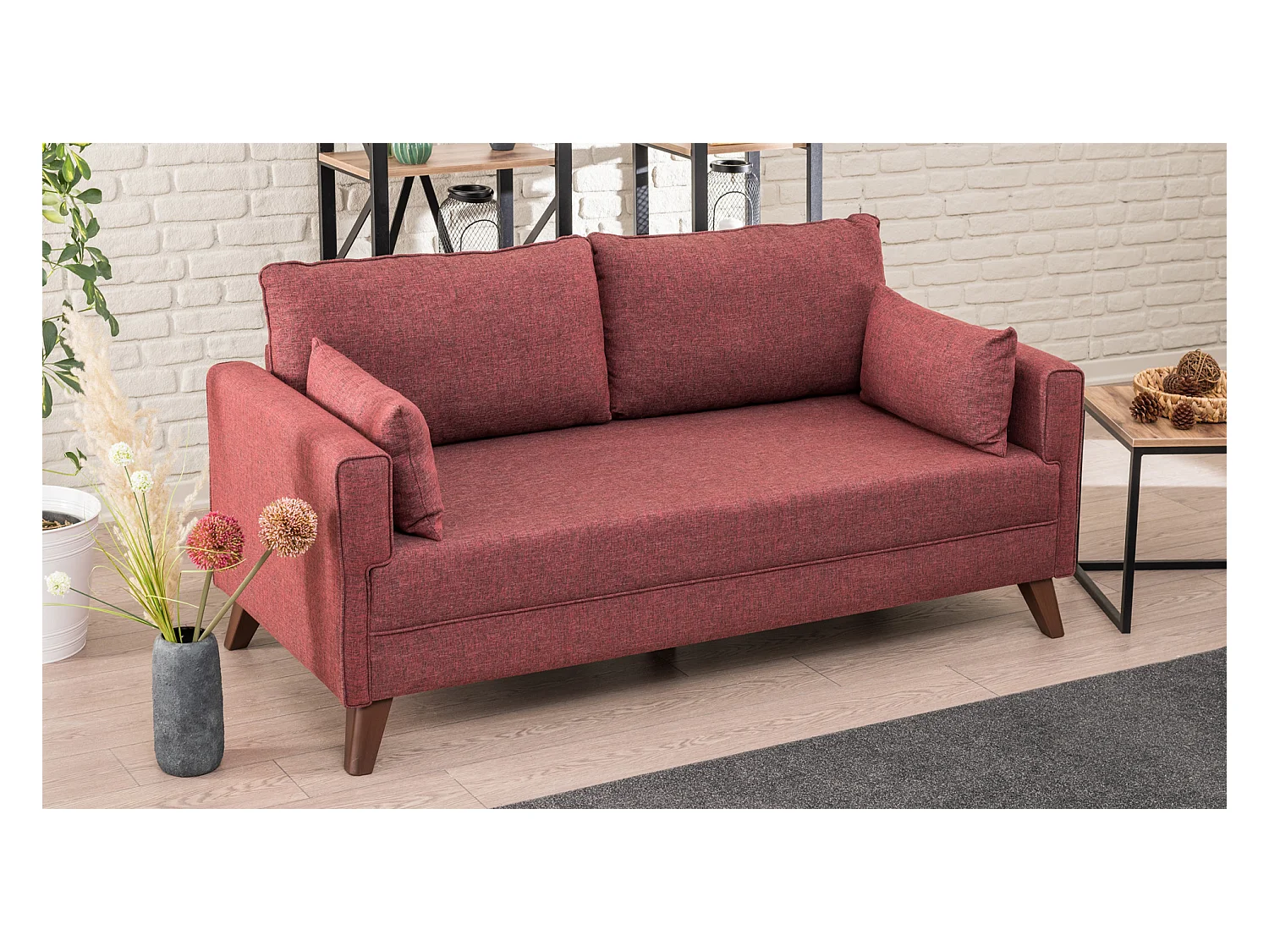 Petite canapé 2 places tissu bordeaux Kandy 177cm