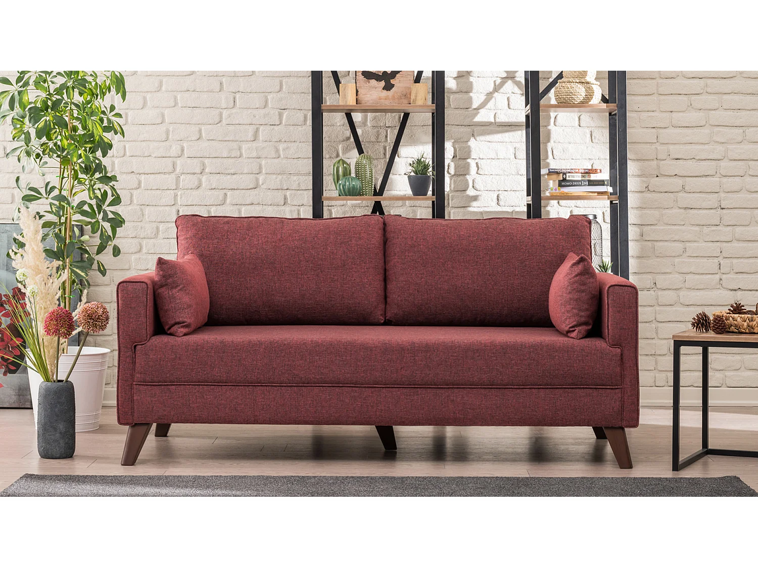 Petite canapé 2 places tissu bordeaux Kandy 177cm