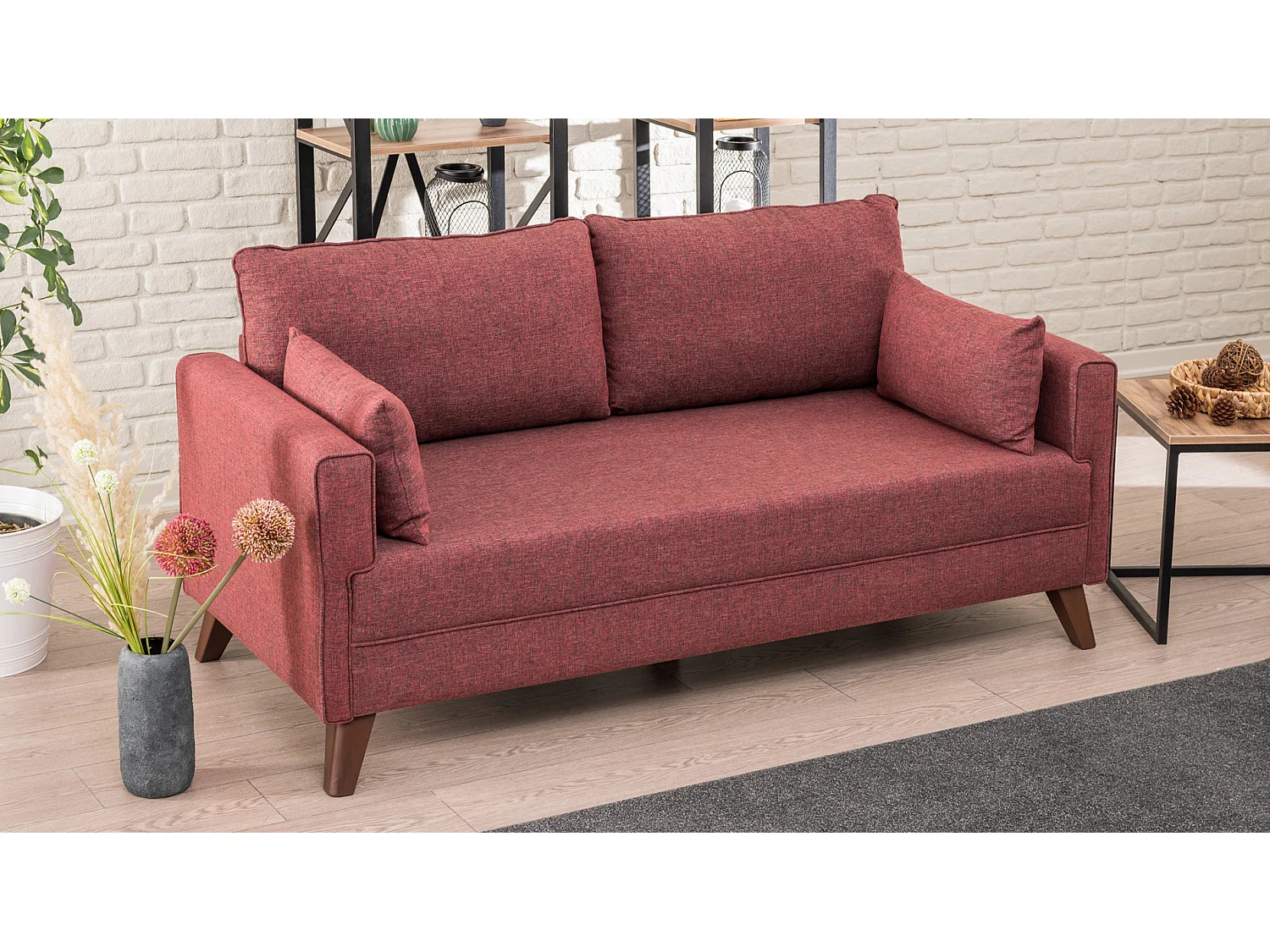 Petite canapé 2 places tissu bordeaux Kandy 177cm