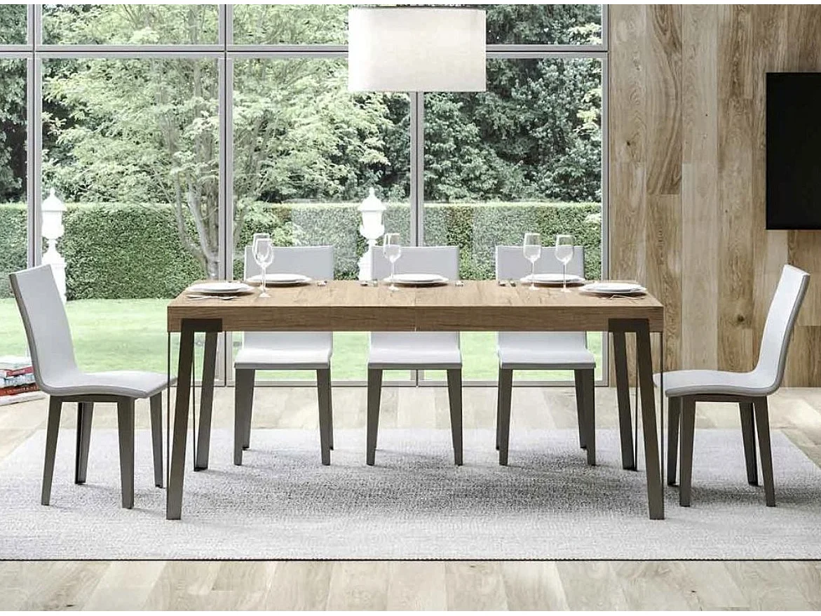Designer uitschuifbare eettafel met antraciet metalen poten Konta-Kleur Natuurlijk-Uitschuifbare breedte