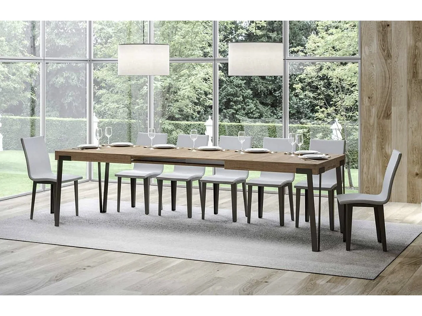 Designer uitschuifbare eettafel met antraciet metalen poten Konta-Kleur Natuurlijk-Uitschuifbare breedte