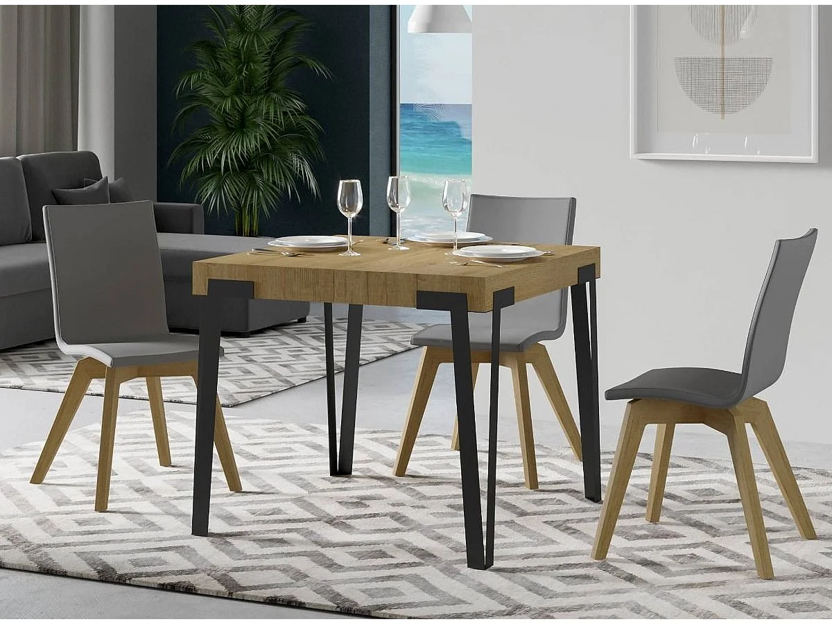 Kleine vierkante uitschuifbare tafel 90x90/246 cm Konta-Kleur Natuurlijk