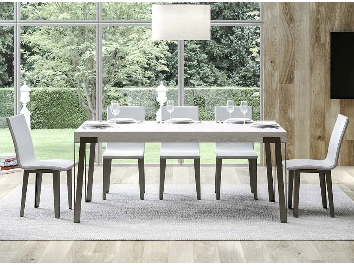 Table à manger extensible design avec pieds en métal anthracite Konta-Couleur Blanc-160 à 264cm