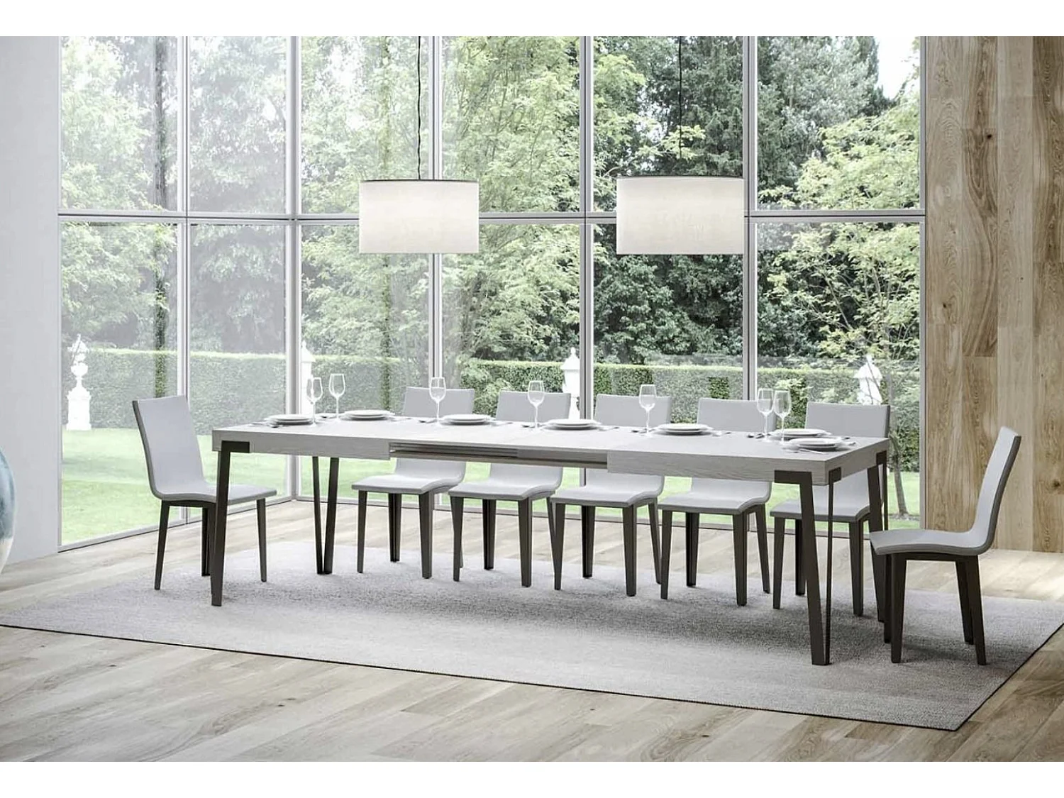 Table à manger extensible design avec pieds en métal anthracite Konta-Couleur Blanc-160 à 264cm