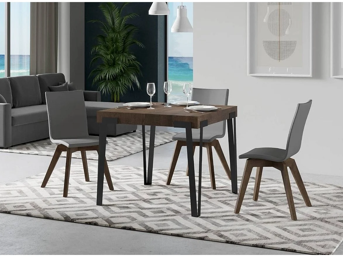 Petite table extensible carrée 90x90-246 Konta-Couleur Marron