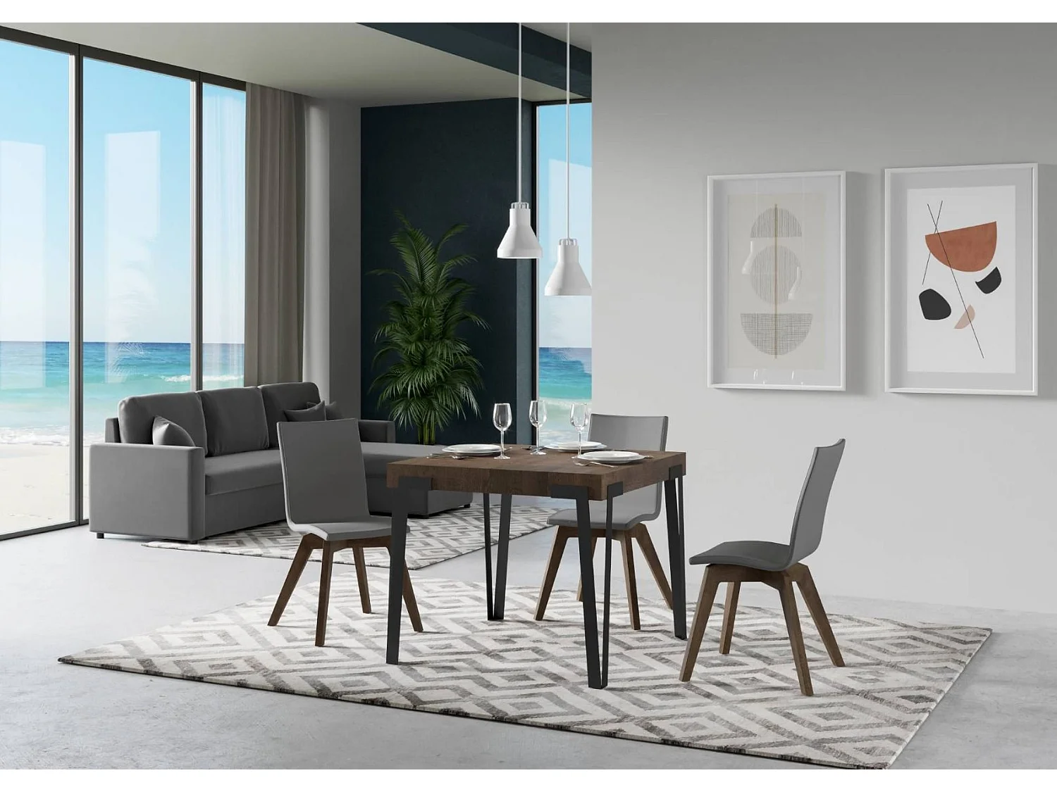 Petite table extensible carrée 90x90-246 Konta-Couleur Marron